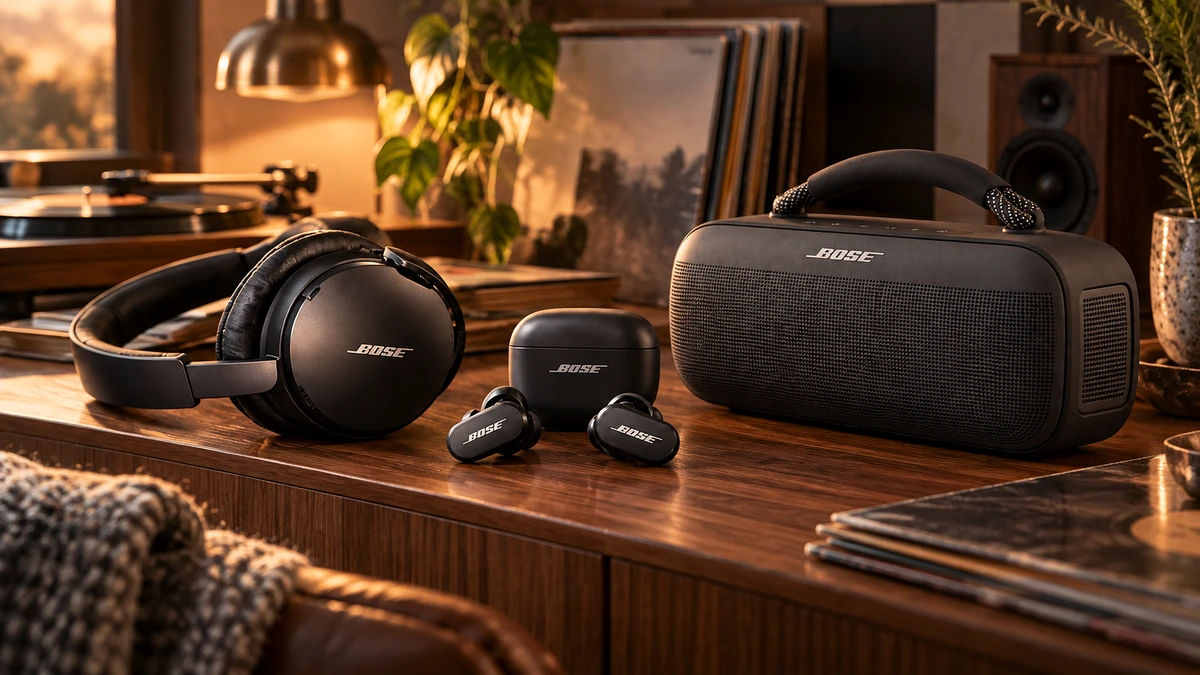 Bose Produktübersicht mit QuietComfort und SoundLink in wohnlicher Hörumgebung