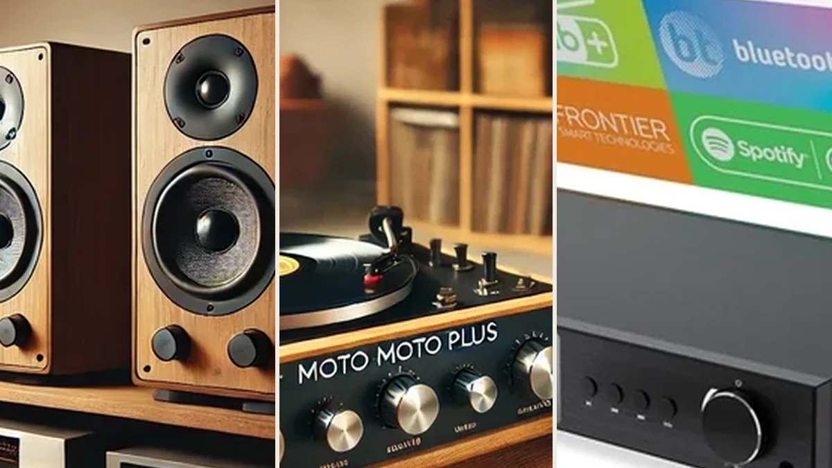 Majority Produktübersicht mit Lautsprechern, Plattenspieler und HiFi-Tuner
