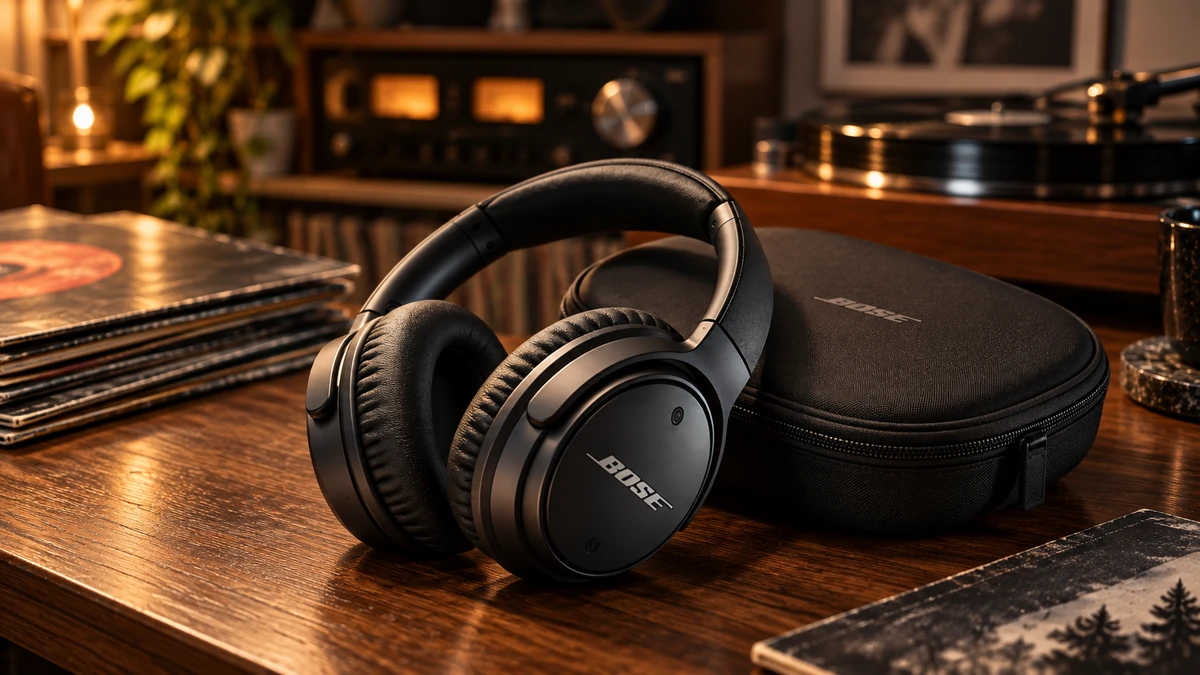 Fotorealistische, inszenierte Produktgrafik zu Bose QuietComfort 45 im Check: Lohnt sich der ältere ANC-Kopfhörer noch?