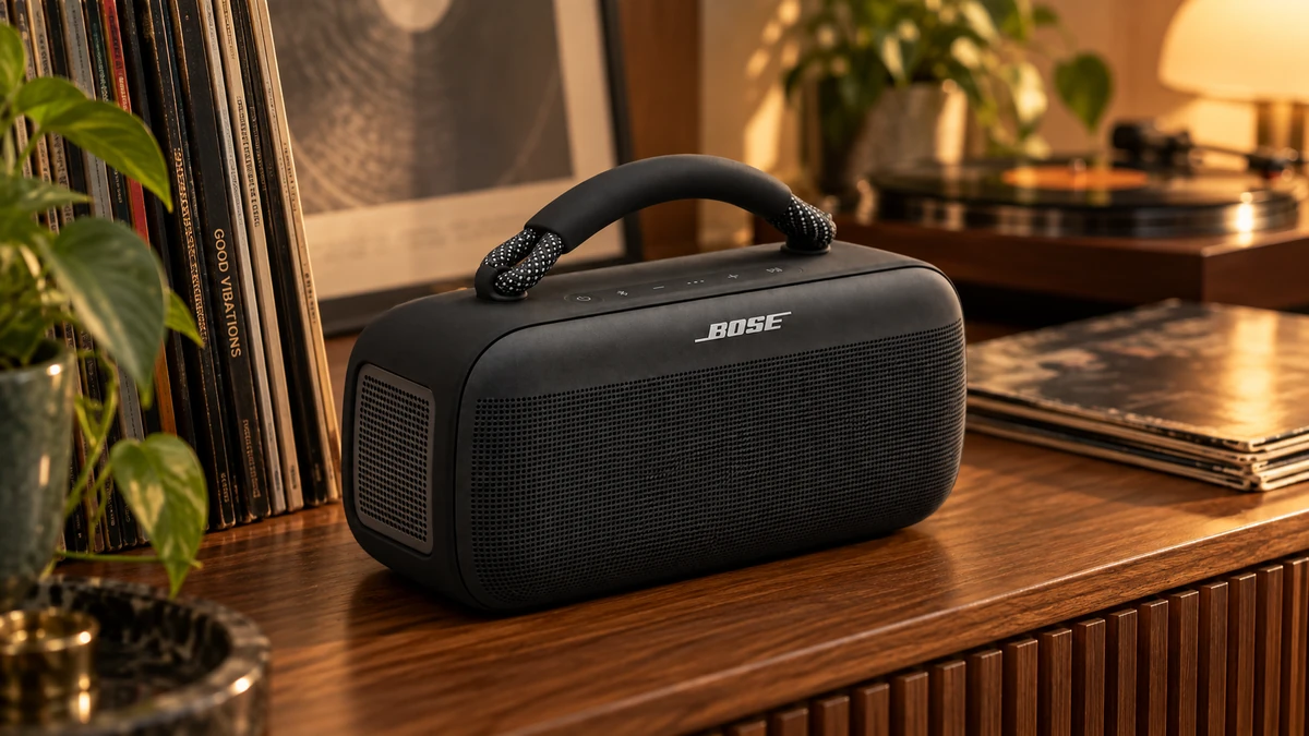Fotorealistische, inszenierte Produktgrafik zu Bose SoundLink Max im Check: kräftiger Bluetooth-Speaker mit AUX-Vorteil