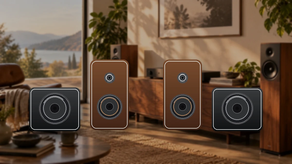 Stereo-Wohnzimmer mit zwei symmetrisch verteilten Subwoofern