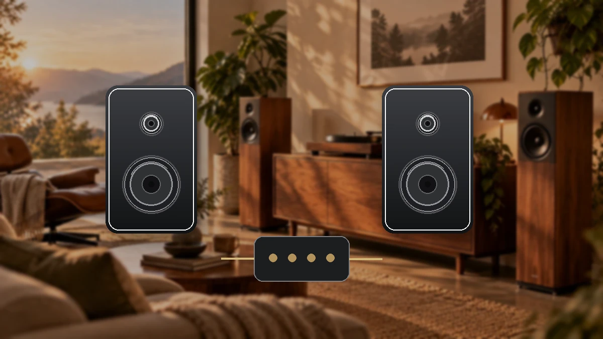 Redaktionelle Visualisierung eines ELAC Debut ConneX DCB41 Aktivlautsprecher-Sets