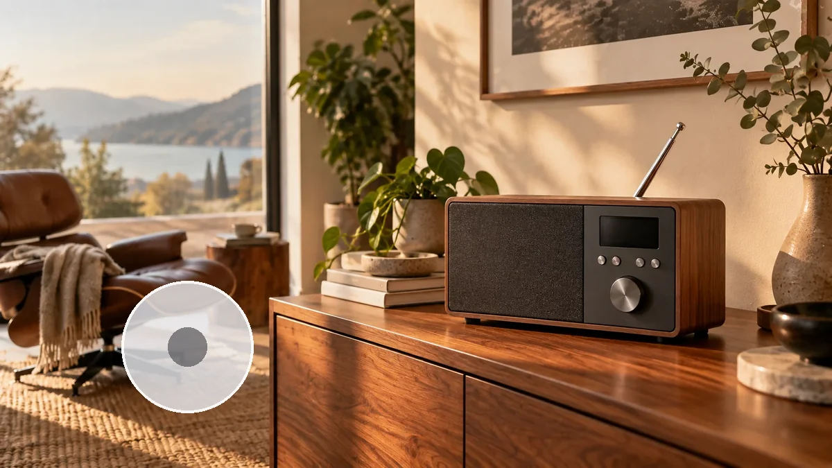 Modernes Radio-Musiksystem neben einer Compact Disc