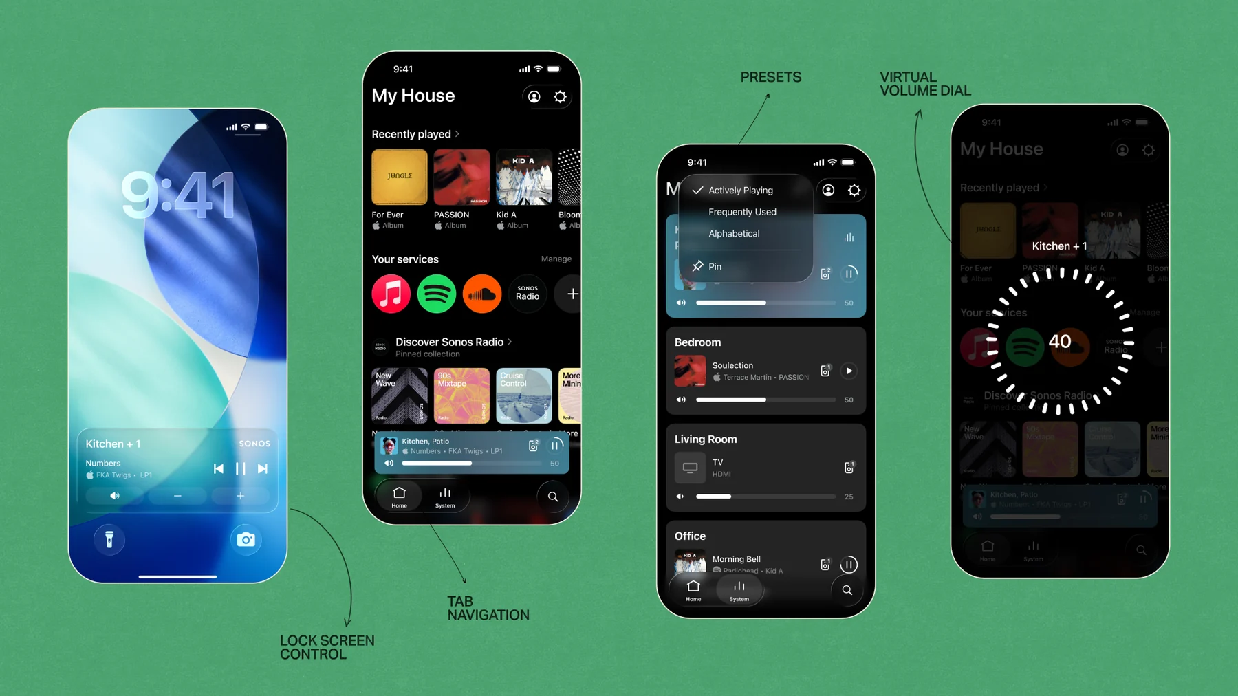 Offizielle Sonos-27-App-Ansichten auf Smartphones