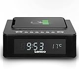 Lenco CR-580 Uhrenradio - Radiowecker mit Bluetooth - QI Wireless Ladestation - NFC, USB und Temperaturanzeige - Schwarz