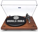ANGELS HORN Plattenspieler, Schallplattenspieler Vinyl Plattenspieler Bluetooth, Plattenspieler mit Vorverstärker Riemenantrieb 2 Geschwindigkeiten 33 u. 45 U/min AT-3600L Tonabnehmer, Holz
