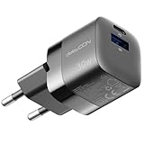 deleyCON Ladegerät USB A und C (2 Port - Kompaktes 30W Schnellladegerät) GaN USB Netzteil für iPhone 16/15/14/13/12/11 iPad Galaxy S24/S23 Pixel Handy PD 3.0 Charger - Schwarz